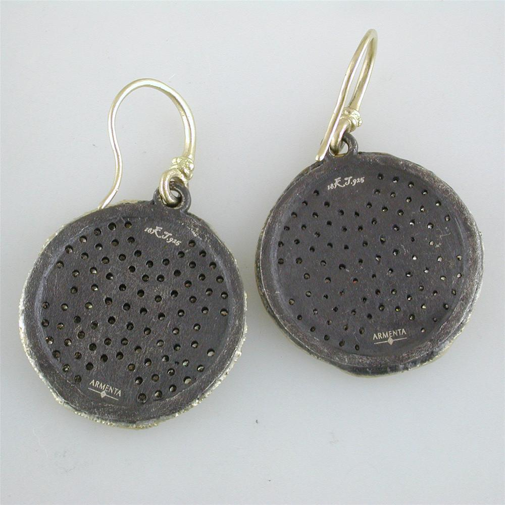 Armenta Ombre Disc Earrings with Pav Set Champagne Diamonds in Sterling Silver & 18K Yellow Gold