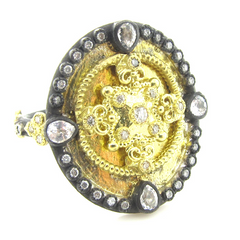 Armenta Heraldry Oval Shield Ring Gold Diamonds & White Sapphires