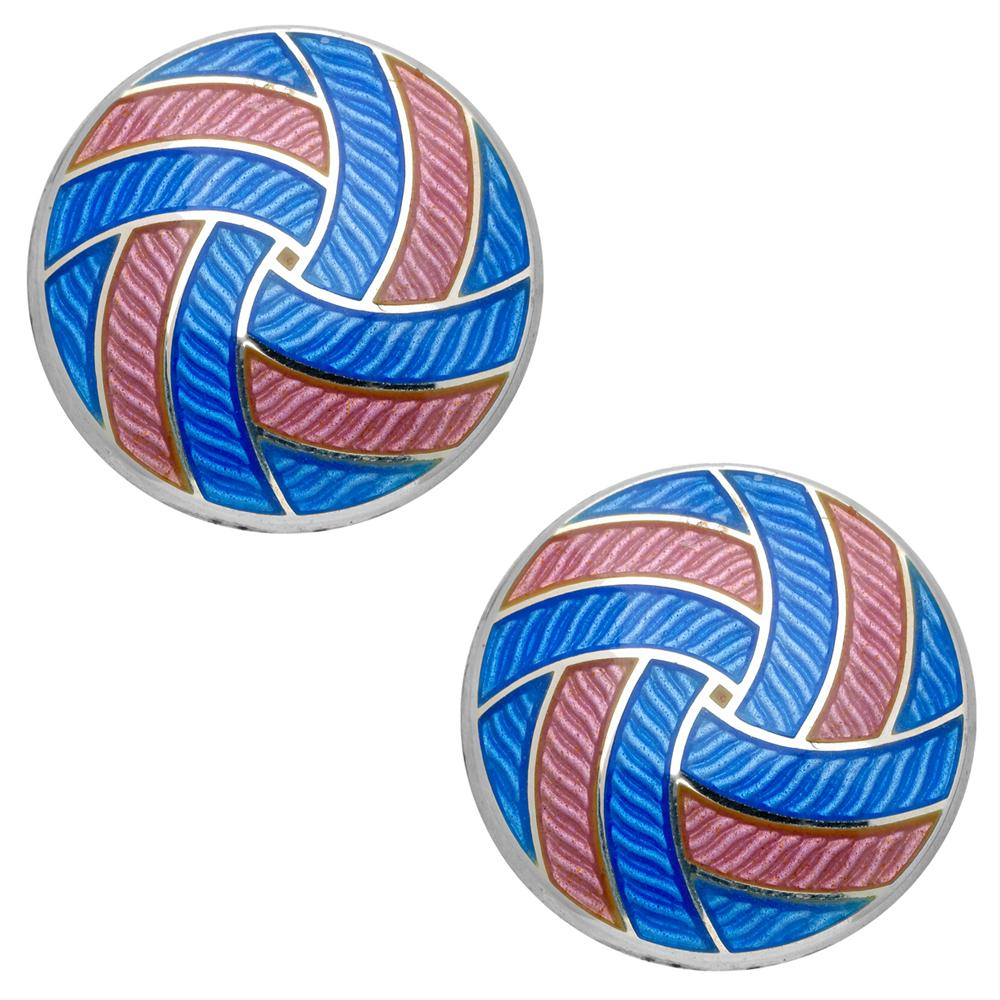 Deakin & Francis Round Parrot Pink & Sky Blue Enamel Silver Cufflinks