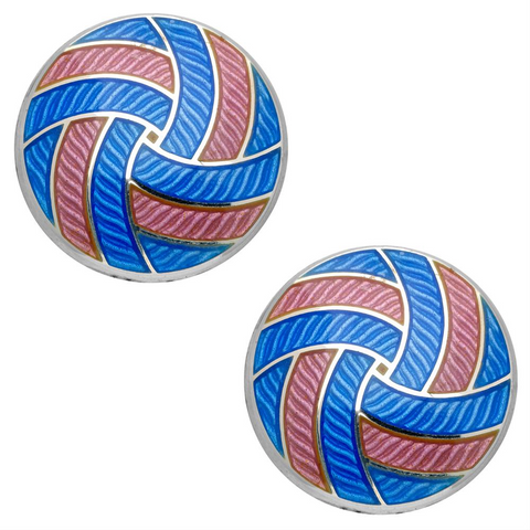 Deakin & Francis Round Parrot Pink & Sky Blue Enamel Silver Cufflinks