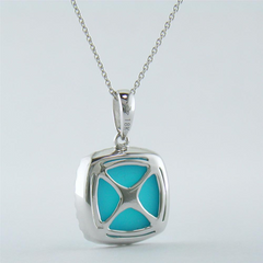 Doves "St. Barth's Blue" Turquoise & Diamond Cushion White Gold Pendant Necklace