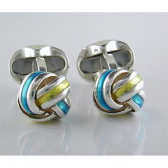 Deakin & Francis Blue & Yellow Enamel Sterling Silver Knot Cufflinks