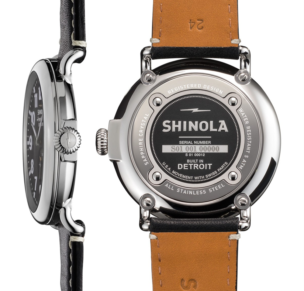 Shinola Gents 47mm Runwell Black Dial Leather Watch 10000012
