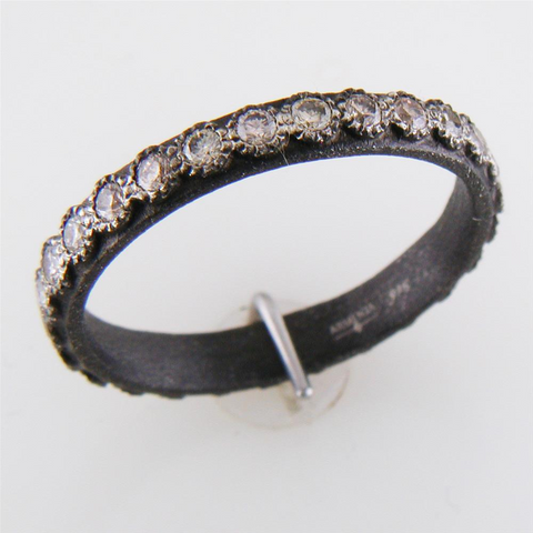 Armenta Blackened Champagne Diamond Stackable Oxidized Silver Eternity Band Ring
