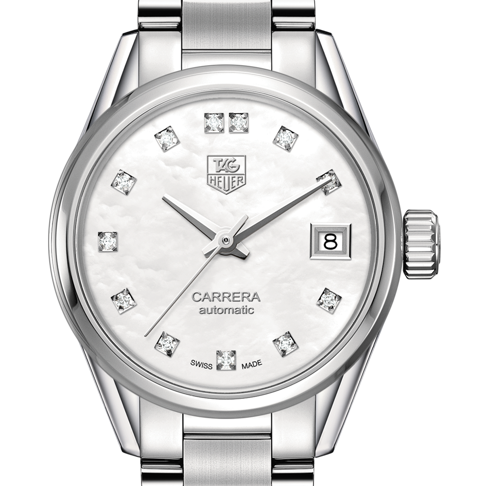 TAG Heuer CARRERA Calibre 9 Automatic Ladies Stainless Steel Watch Diamond Mother Pearl Dial 28MM WAR2414.BA0776