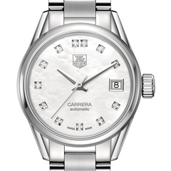 TAG Heuer CARRERA Calibre 9 Automatic Ladies Stainless Steel Watch Diamond Mother Pearl Dial 28MM WAR2414.BA0776