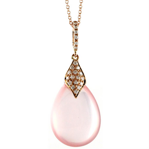 Doves "Bella Rosa" Milky Rose Quartz & Diamond 18K Pink Gold Pendant Necklace