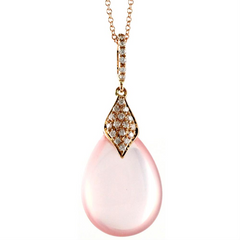 Doves "Bella Rosa" Milky Rose Quartz & Diamond 18K Pink Gold Pendant Necklace