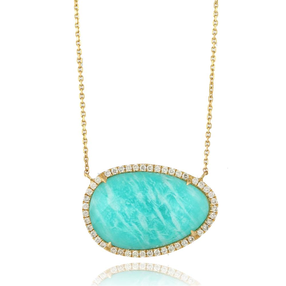 Doves White Topaz Amazonite Oval Doublet Drop Diamond Halo Pendant Necklace
