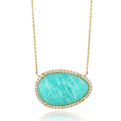 Doves White Topaz Amazonite Oval Doublet Drop Diamond Halo Pendant Necklace