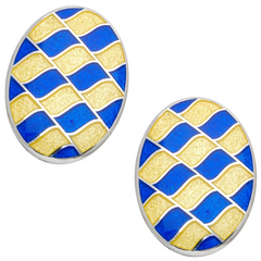 Deakin & Francis Oval Yellow & Navy Blue Enamel Silver Cufflinks