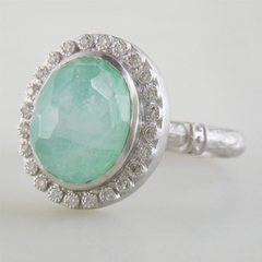 Armenta Oval Chrysoprase & Moonstone Silver Ring with Diamonds from New World Collection