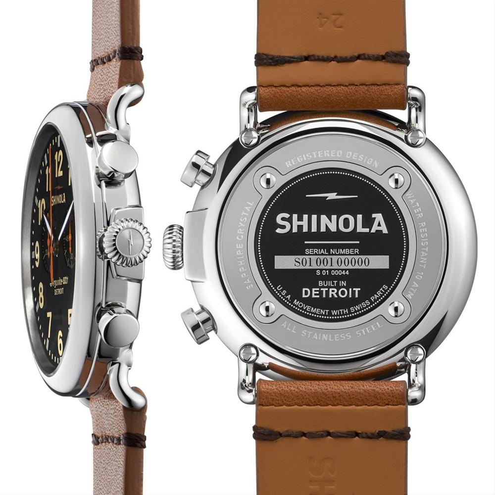Shinola Runwell Chronograph 47mm Black Dial Brown Leather Men's Watch S0110000044
