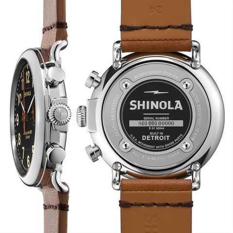 Shinola Runwell Chronograph 47mm Black Dial Brown Leather Men's Watch S0110000044