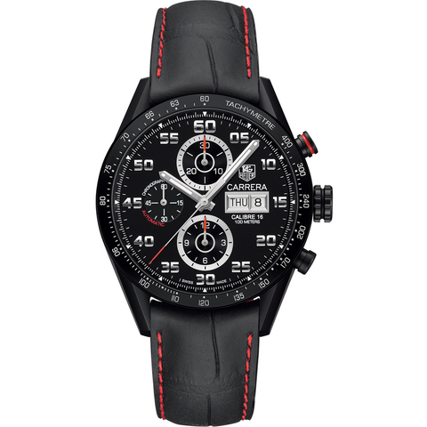 TAG Heuer CARRERA 100M Calibre 16 Day-Date Automatic Chronograph Black Titanium Watch 43MM CV2A81.FC6237