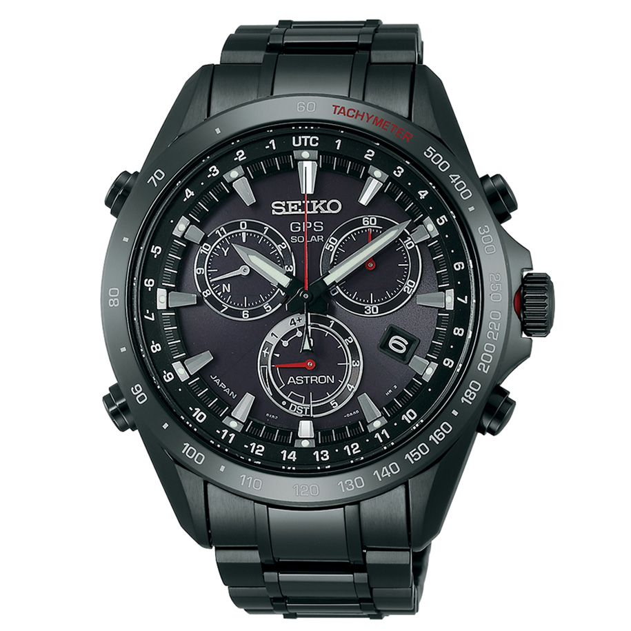 Seiko Astron GPS Solar Black Steel with Red Accents 44.6mm Watch SSE031