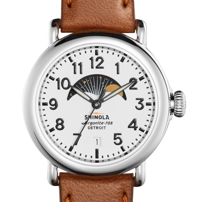 Shinola 36mm Ladies Moonphase White Dial Dark Cognac Leather Watch 20001107