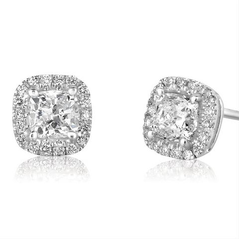 Forevermark Ideal Cut Cushion Shape "Center of my Universe" Diamond Halo Stud Earrings 1.24 Carats t.w.
