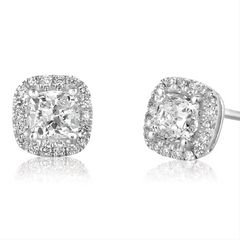 Forevermark Ideal Cut Cushion Shape "Center of my Universe" Diamond Halo Stud Earrings 1.24 Carats t.w.