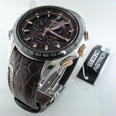 Seiko Astron GPS Solar 8 series Titanium & Ceramic Bezel Watch Black Dial Rose Gold 44.6mm SSE025