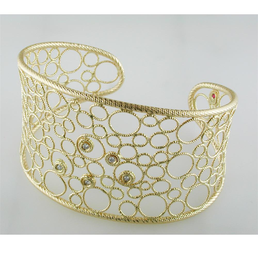 Roberto Coin Bollicine Diamond Cuff Bracelet 18K Yellow Gold