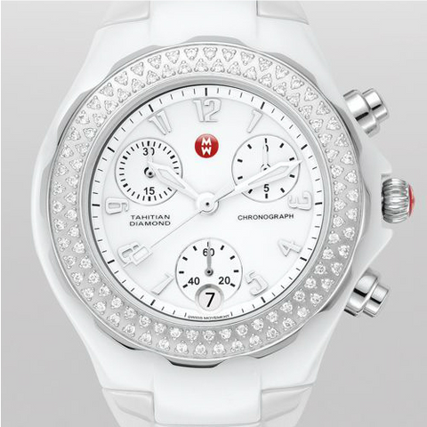 Michele Tahitian White Ceramic Diamond Watch