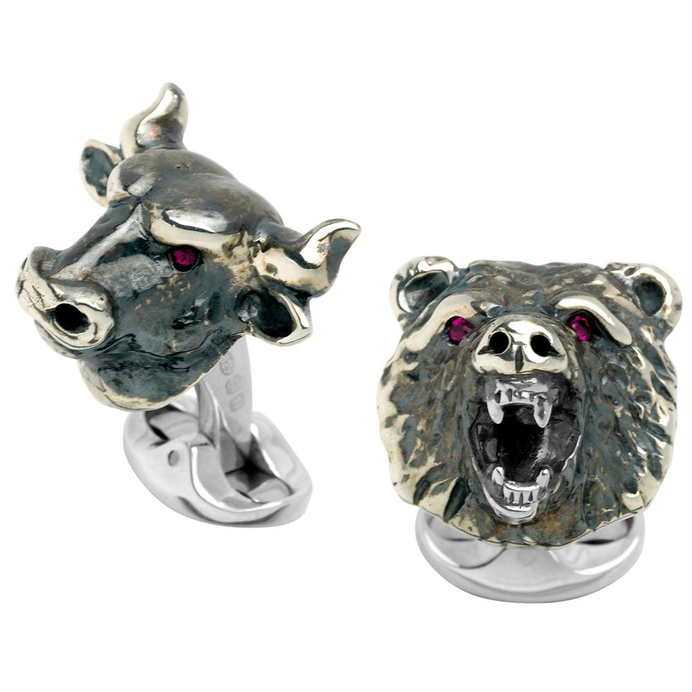Deakin & Francis Stock Market Bull & Bear Silver Cufflinks