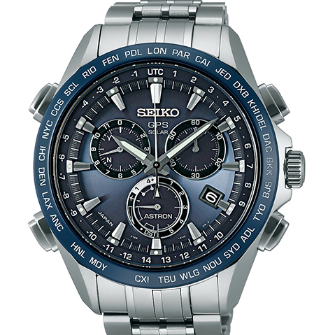 Seiko Astron GPS Solar Titanium Blue Dial Ceramic Bezel 44.6mm Watch SSE005
