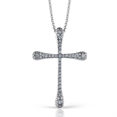 Simon G. White Gold Diamond Cross Modern Design Pendant Necklace TP167