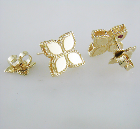 Roberto Coin Princess Flower Plain Medium Stud Earrings 18K Yellow Gold