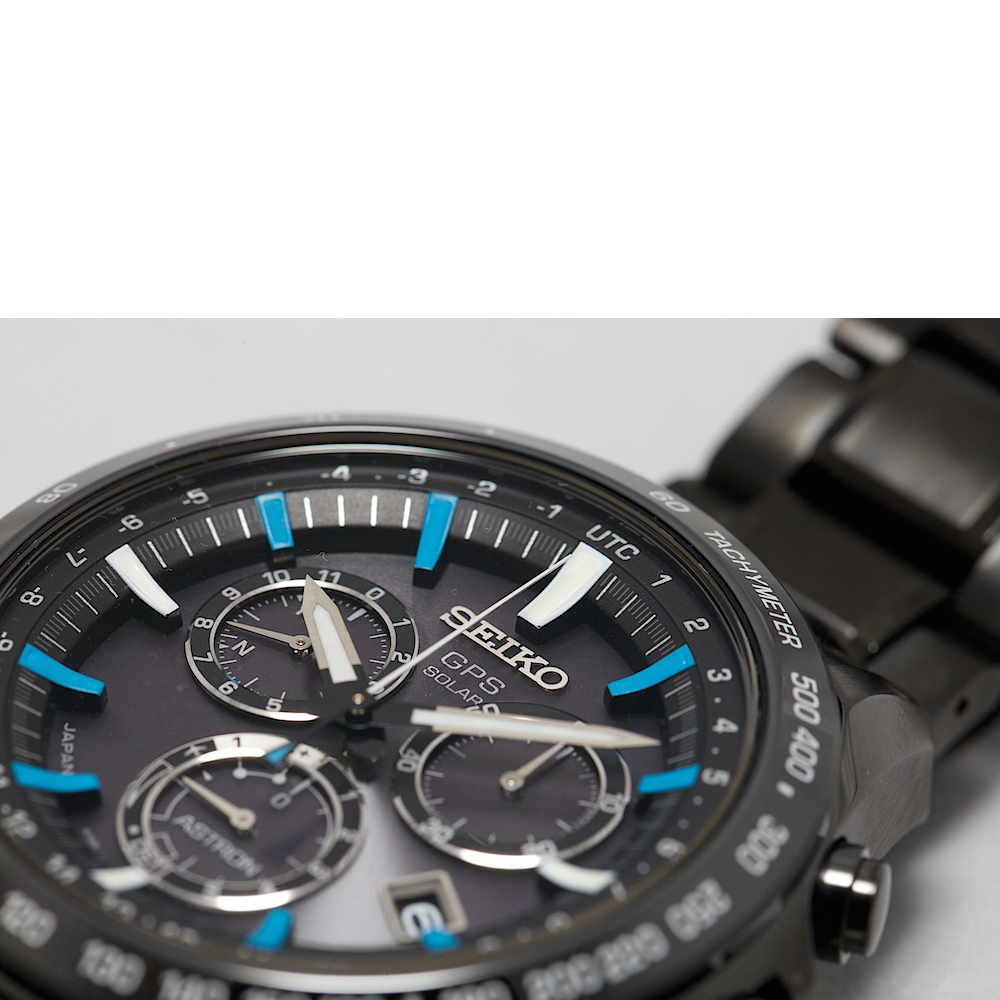 Seiko Astron Solar GPS Ceramic Black Stainless Blue 44.6mm Watch SSE013
