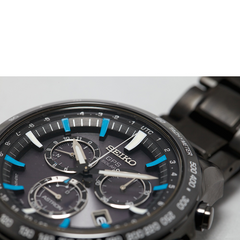 Seiko Astron Solar GPS Ceramic Black Stainless Blue 44.6mm Watch SSE013