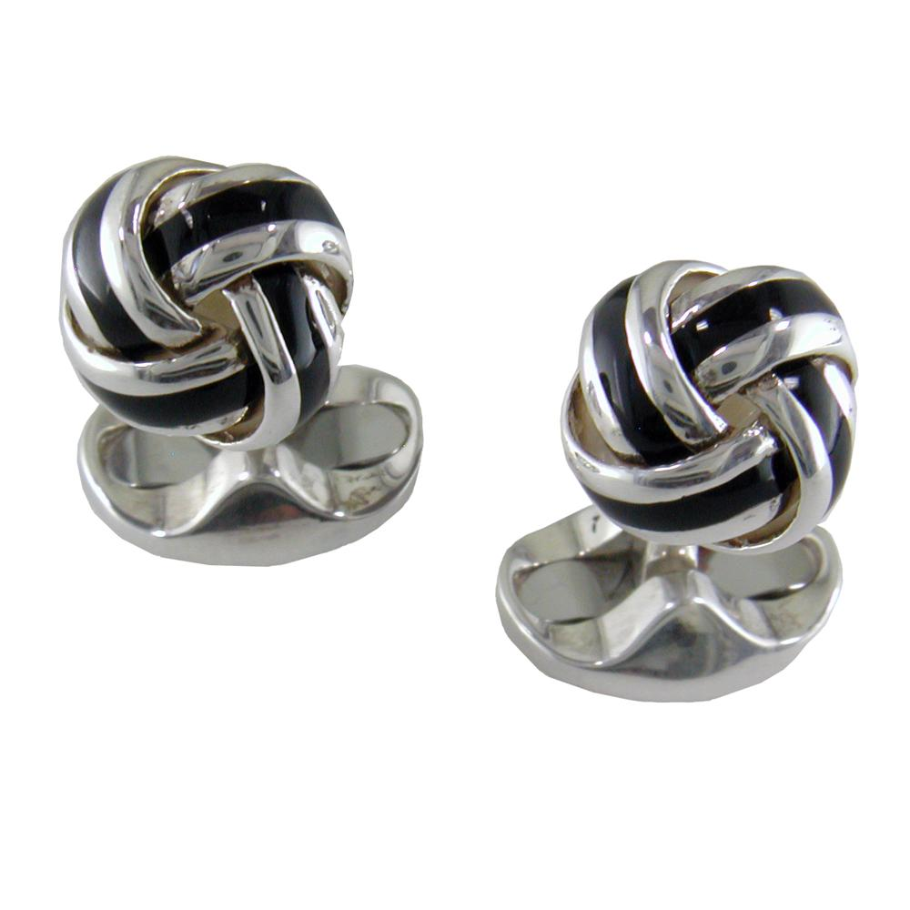 Deakin & Francis Black Enamel Sterling Silver Knot Cufflinks C0595S22