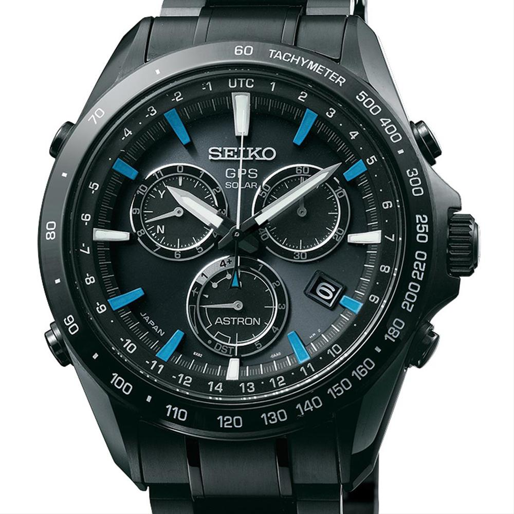 Seiko Astron Solar GPS Ceramic Black Stainless Blue 44.6mm Watch SSE013