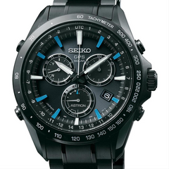 Seiko Astron Solar GPS Ceramic Black Stainless Blue 44.6mm Watch SSE013