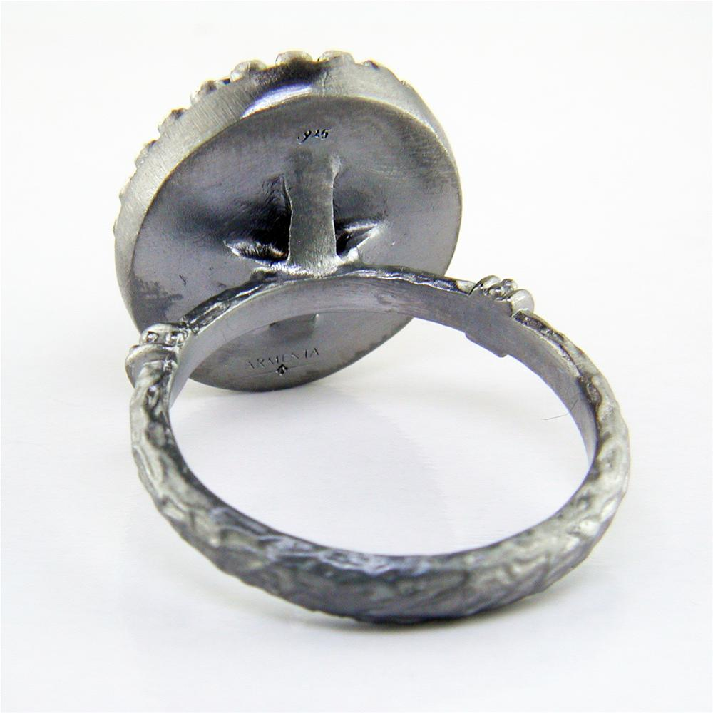 Armenta Kyanite & Quartz Old World Oxidized Silver Ring with Diamond Halo