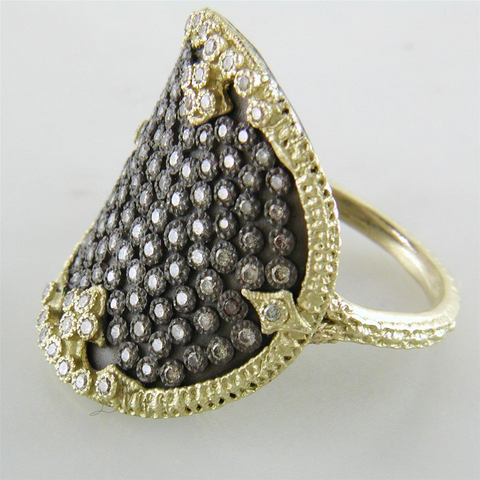 Armenta Ombre Shield Ring Champagne Diamonds in Oxidized Silver & 18K Yellow Gold