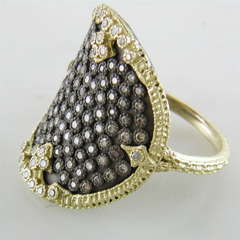 Armenta Ombre Shield Ring Champagne Diamonds in Oxidized Silver & 18K Yellow Gold