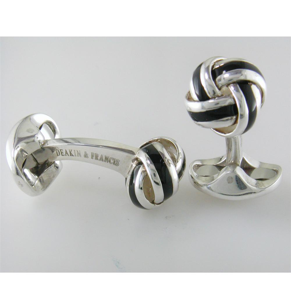 Deakin & Francis Black Enamel Sterling Silver Knot Cufflinks C0595S22