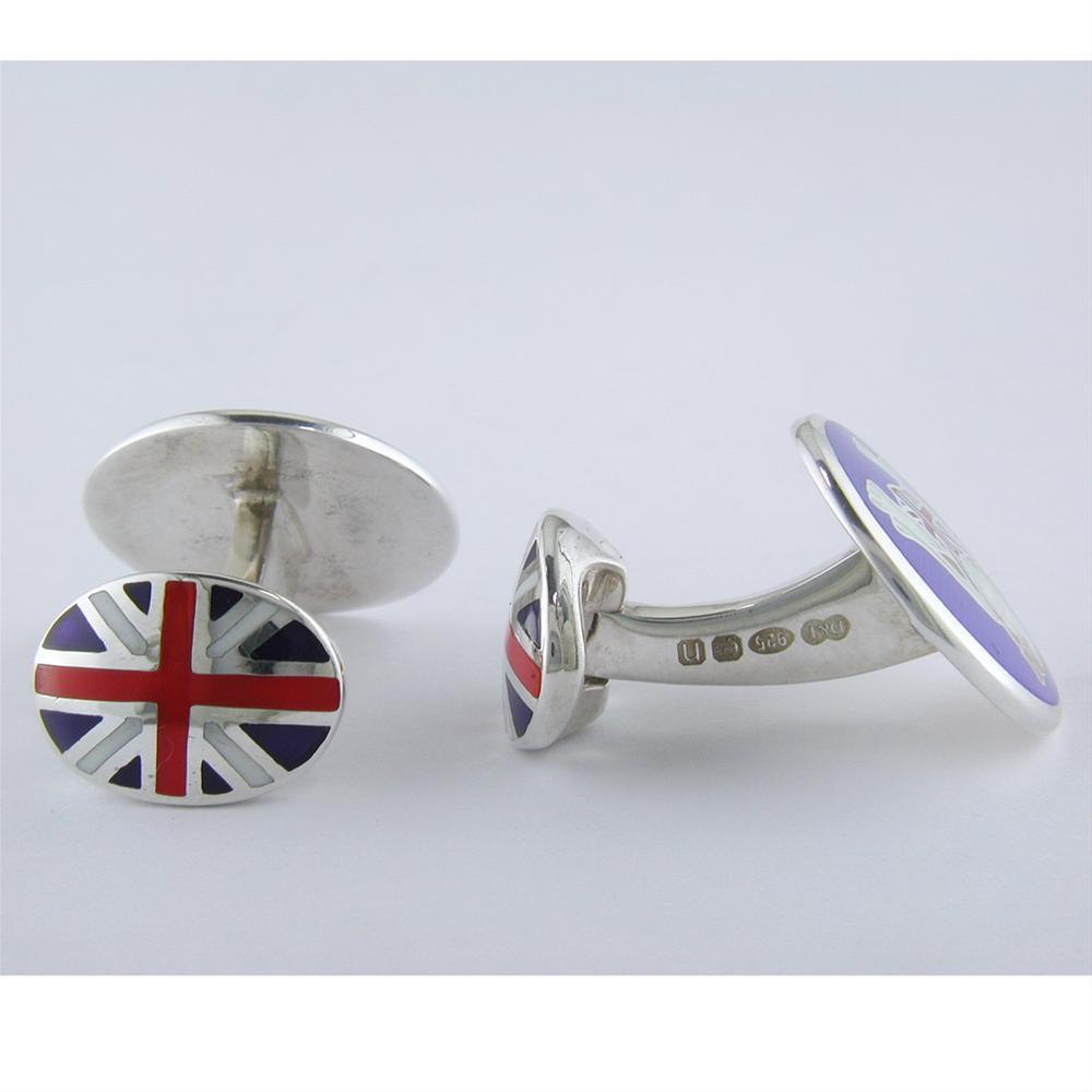Deakin & Francis British Bulldog Union Jack Flag Sterling Silver Cufflinks