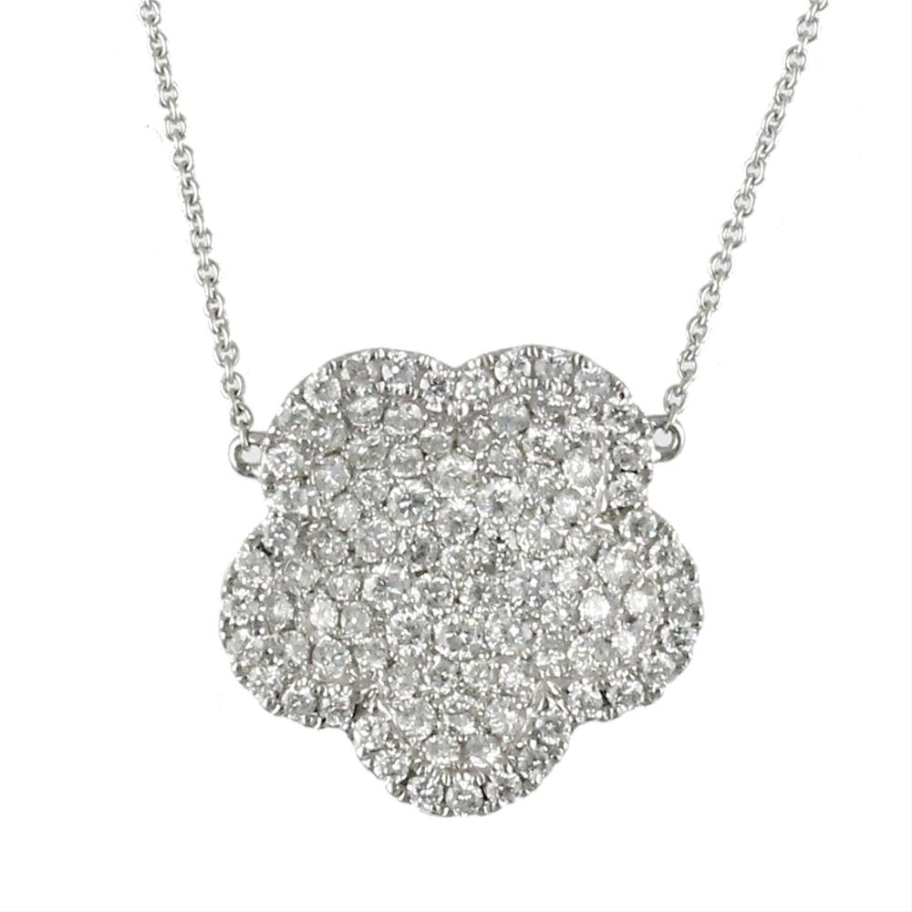 Doves Diamond Clover Flower Cup White Gold Necklace 18K