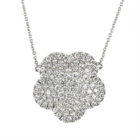 Doves Diamond Clover Flower Cup White Gold Necklace 18K