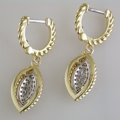 Roberto Coin New Barocco Dangle Drop Marquise Earrings White & Yellow Gold