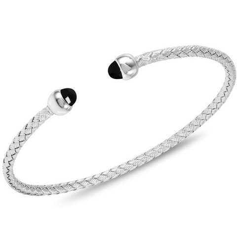 Charles Garnier Sterling Silver 3mm Doriane Mesh Cuff Bracelet With Black Onyx