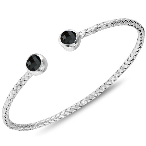 Charles Garnier Sterling Silver 3mm Annecy Mesh Cuff Bracelet With Black Onyx