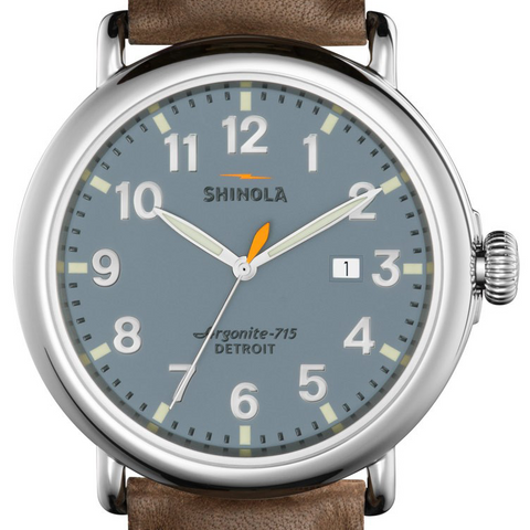 Shinola 47mm Runwell Slate Blue Dial Deep Brown Leather Watch 20001119