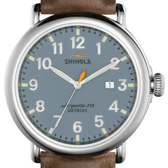 Shinola 47mm Runwell Slate Blue Dial Deep Brown Leather Watch 20001119