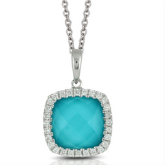Doves "St. Barth's Blue" Turquoise & Diamond Cushion White Gold Pendant Necklace