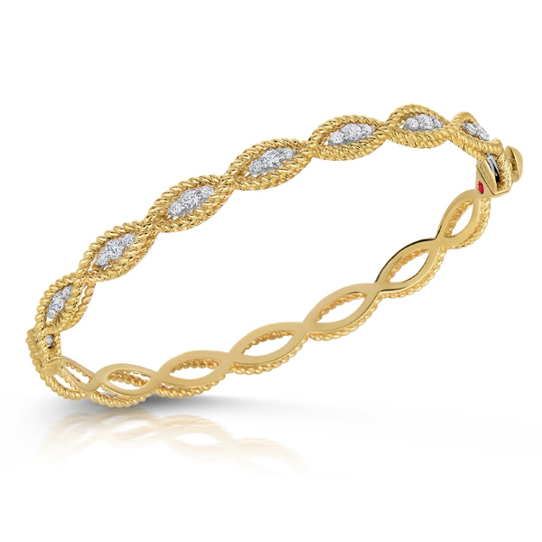 Roberto Coin Barocco 18K Yellow and White Gold Diamond Eternity Infinity Bangle Bracelet