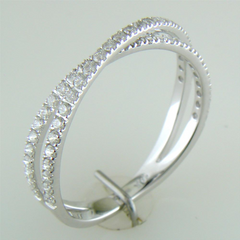 Diamond Crossover Band Ring Two Rows in 14K White Gold